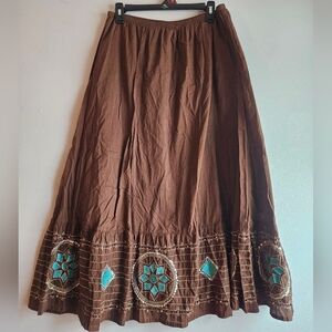 Y2K Style Cute Boho Embroidered Brown 100% Cotton Skirt